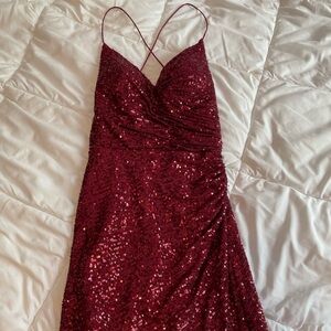 burgundy sequin hoco dress